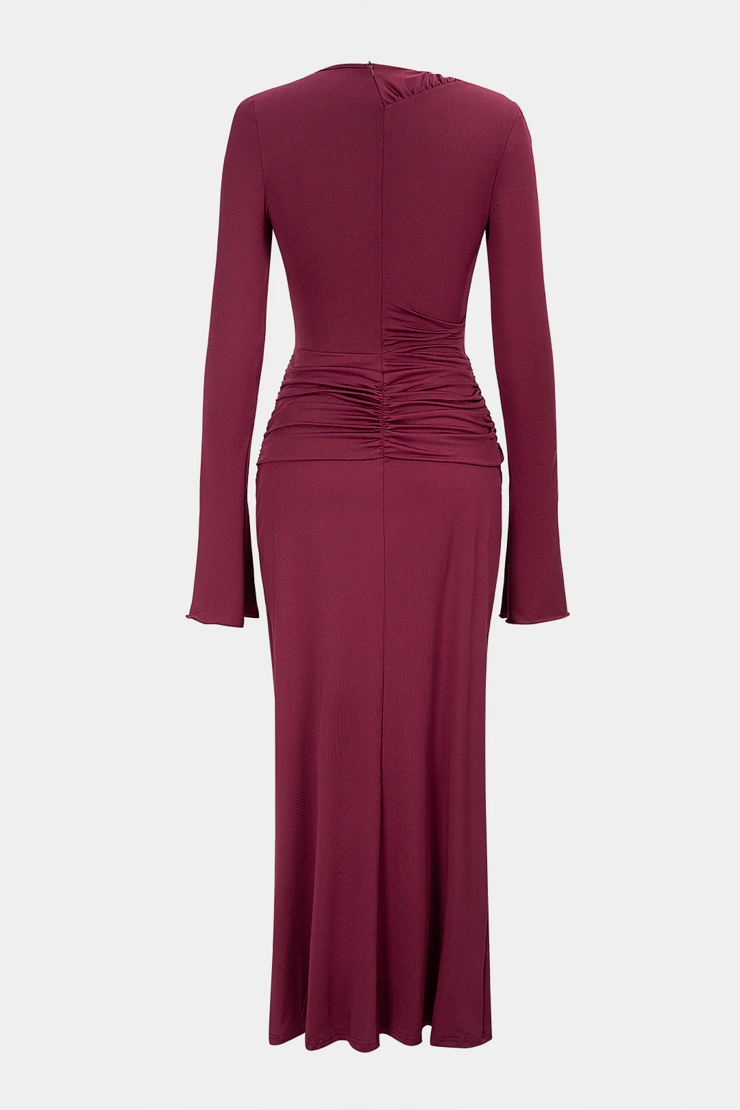Asymmetrical Cut Out Ruched Long Sleeve Maxi Dress - Image 2
