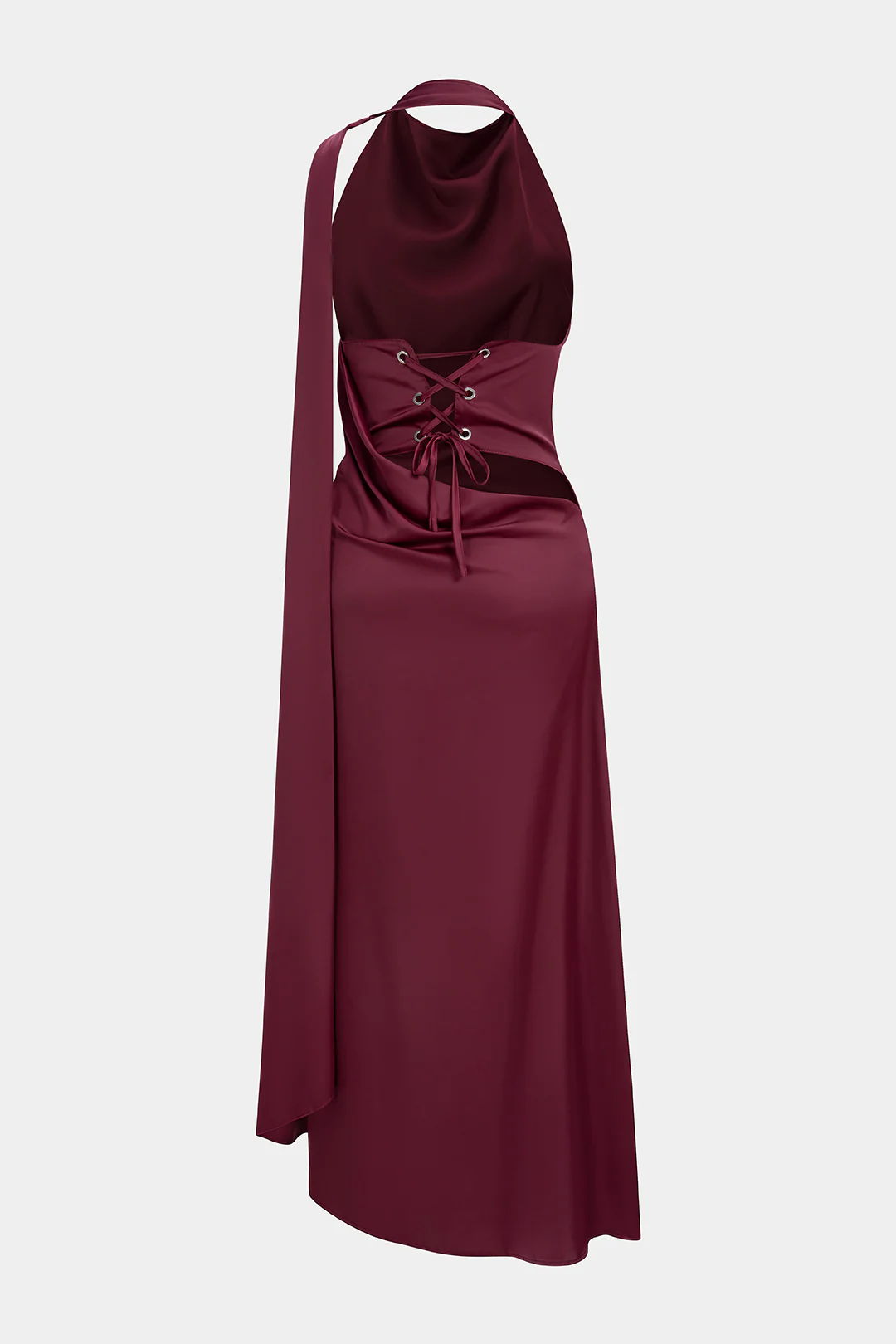 Halter Neck Satin Tie-Back Backless Sleeveless Maxi Dress - Image 2