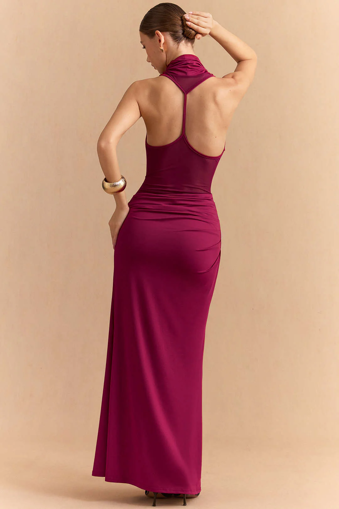 Halter Draped Cowl Neck Backless Sleeveless Maxi Dress - Image 6