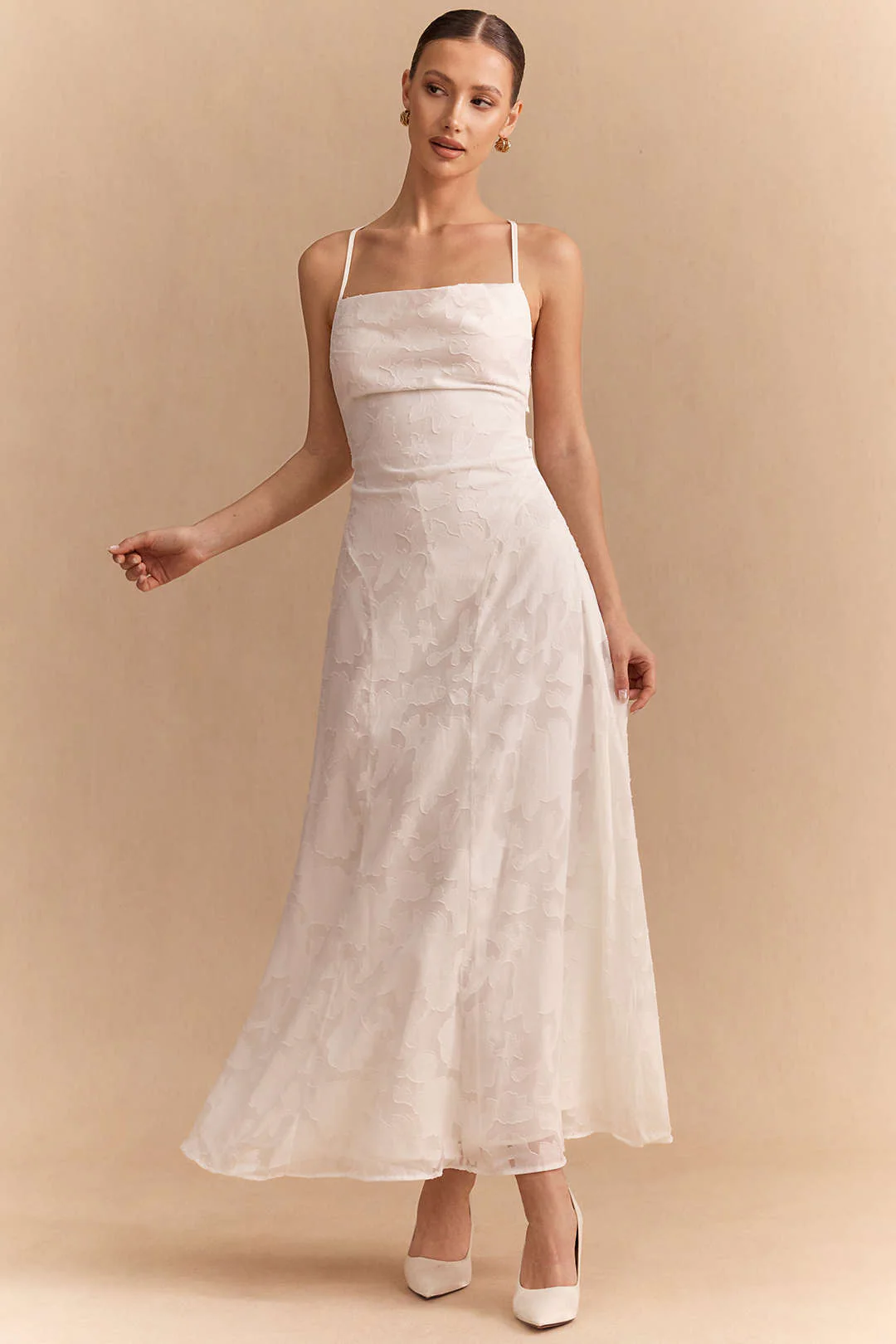 Jacquard Crossed Tie-Up Backless Sleeveless Maxi Dress