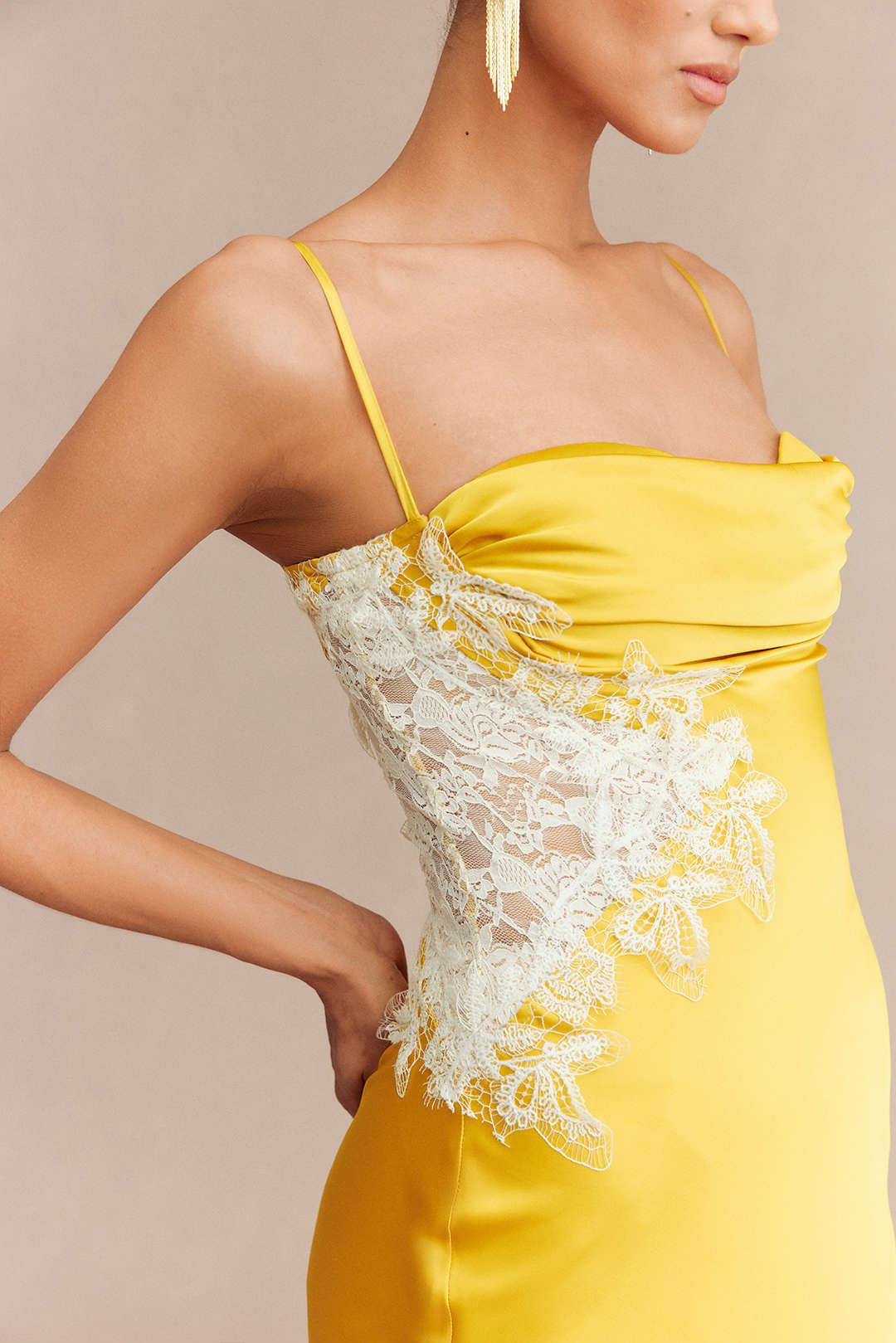 Lace Trim Patchwork Satin Asymmetrical Sleeveless Maxi Dress - Image 4