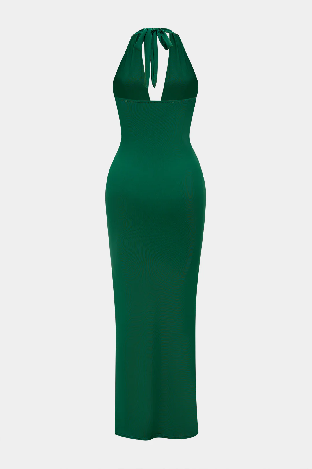 Halter Deep V-Neck Tie Back Ruched Sleeveless Maxi Dress - Image 2