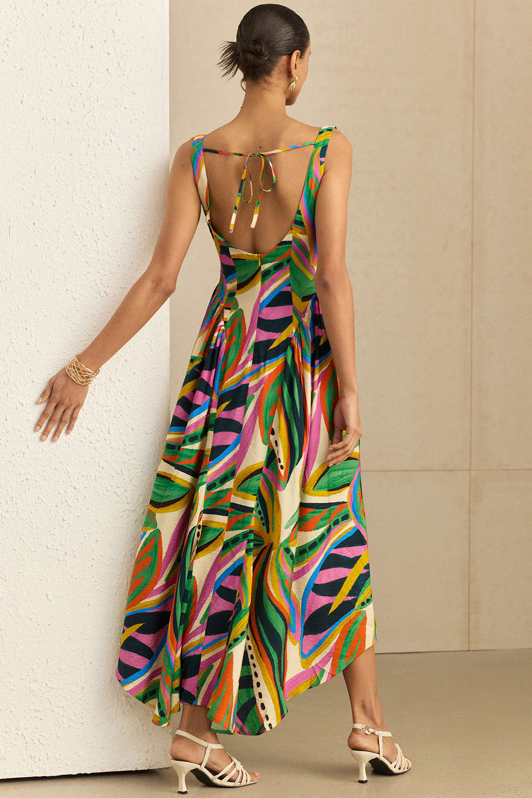 Abstract Print Ruched Sleeveless Maxi Dress - Image 7
