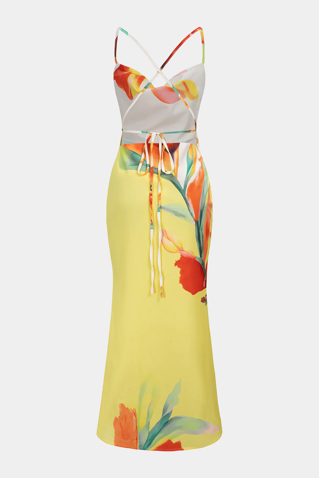 Floral Print Draped Cowl Neck Crossed Backless Slip Sleeveless Maxi Dress - Image 2
