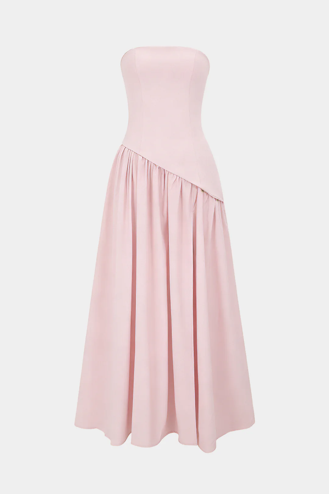 Asymmetrical Ruched Strapless Sleeveless Maxi Dress