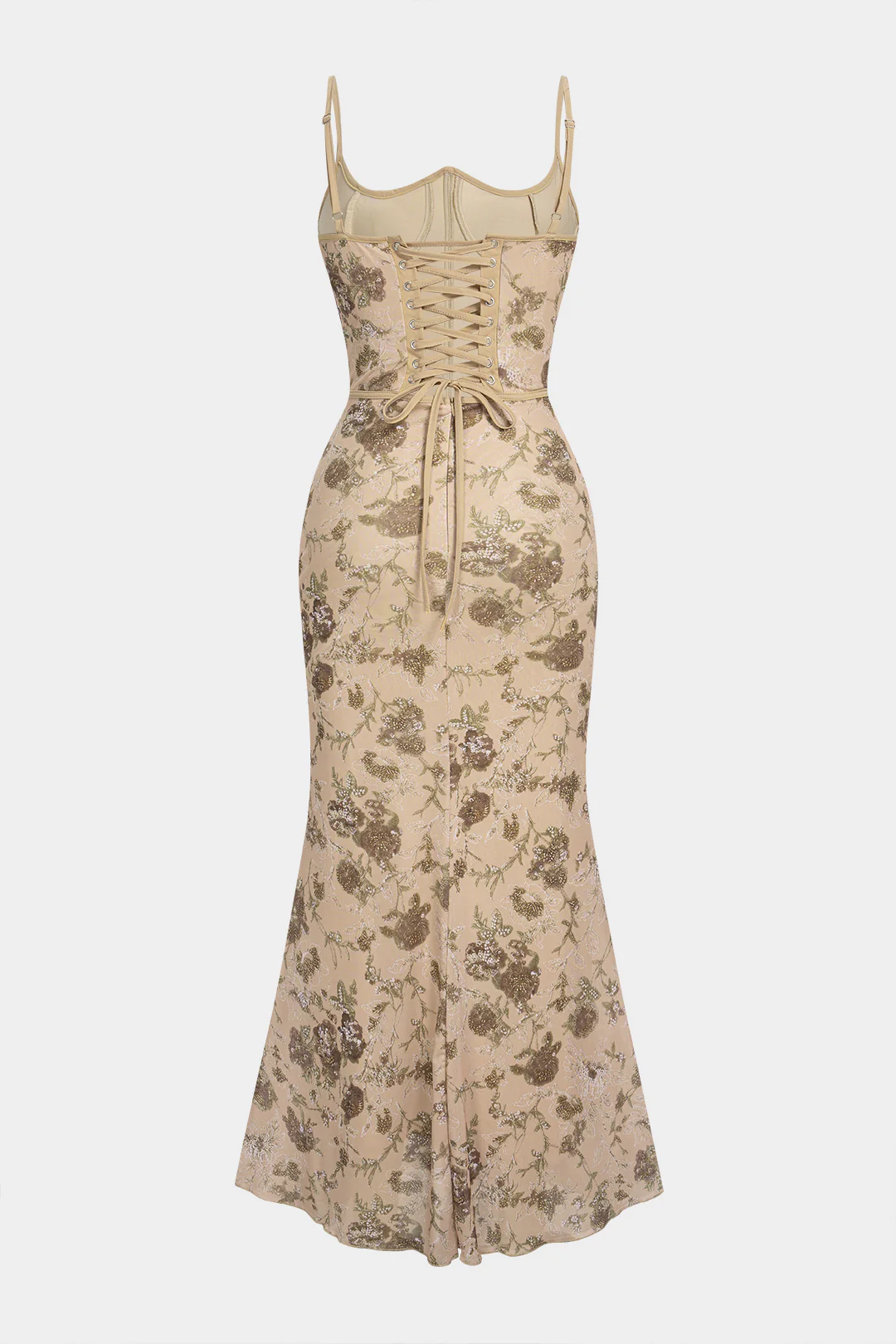 Floral Print Tie Back Corset Backless Sleeveless Maxi Dress - Image 2