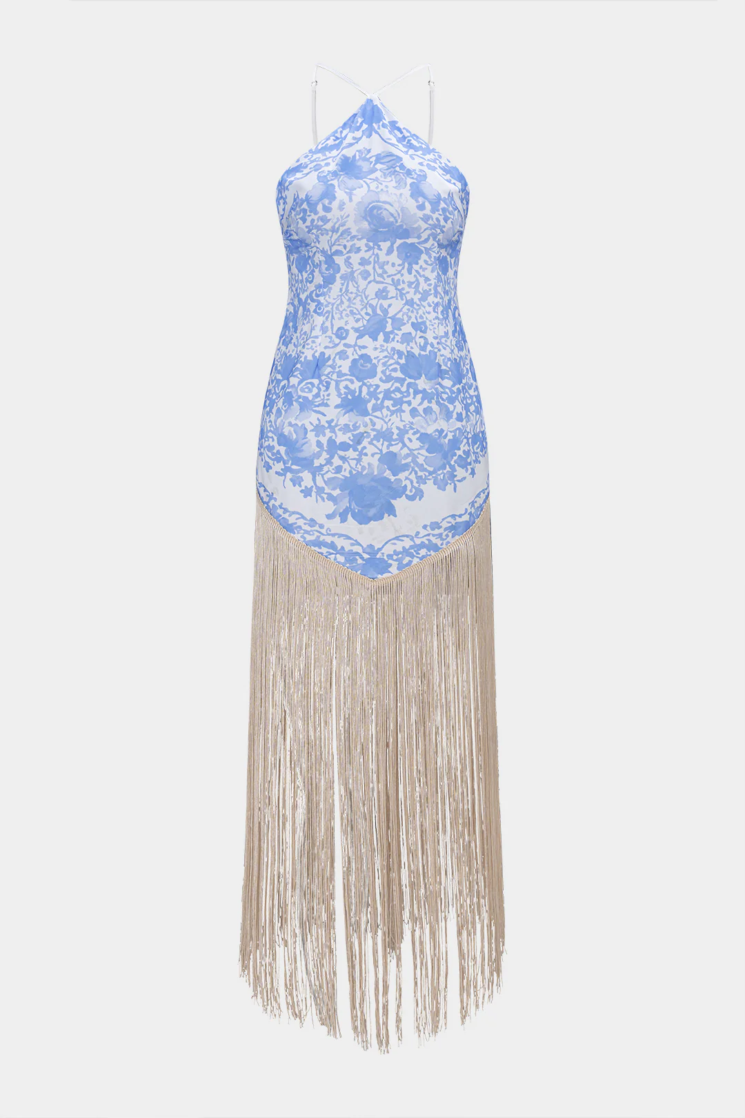 Floral Print Fringe Sleeveless Maxi Dress