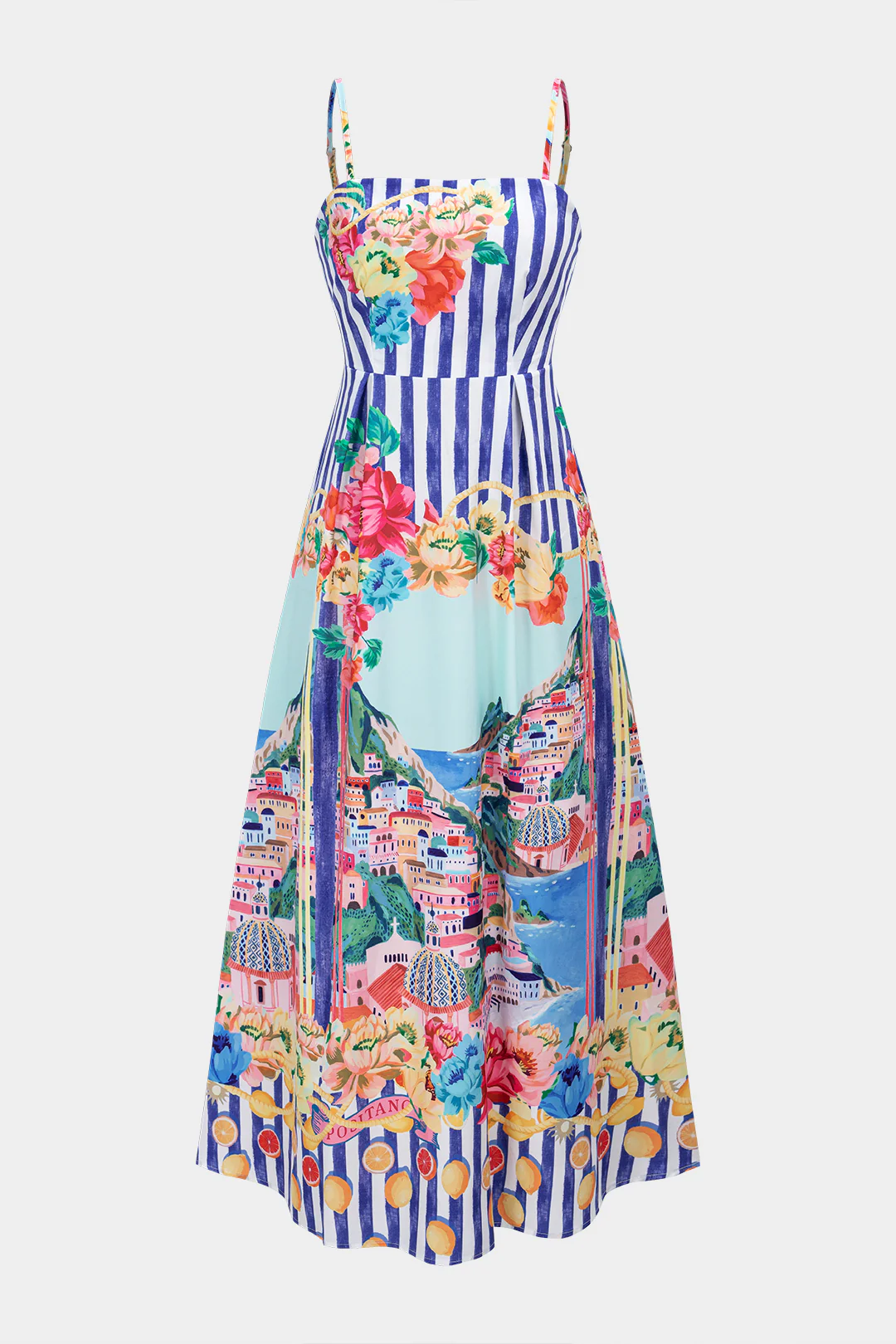 Floral Stripes Print Sleeveless Maxi Dress