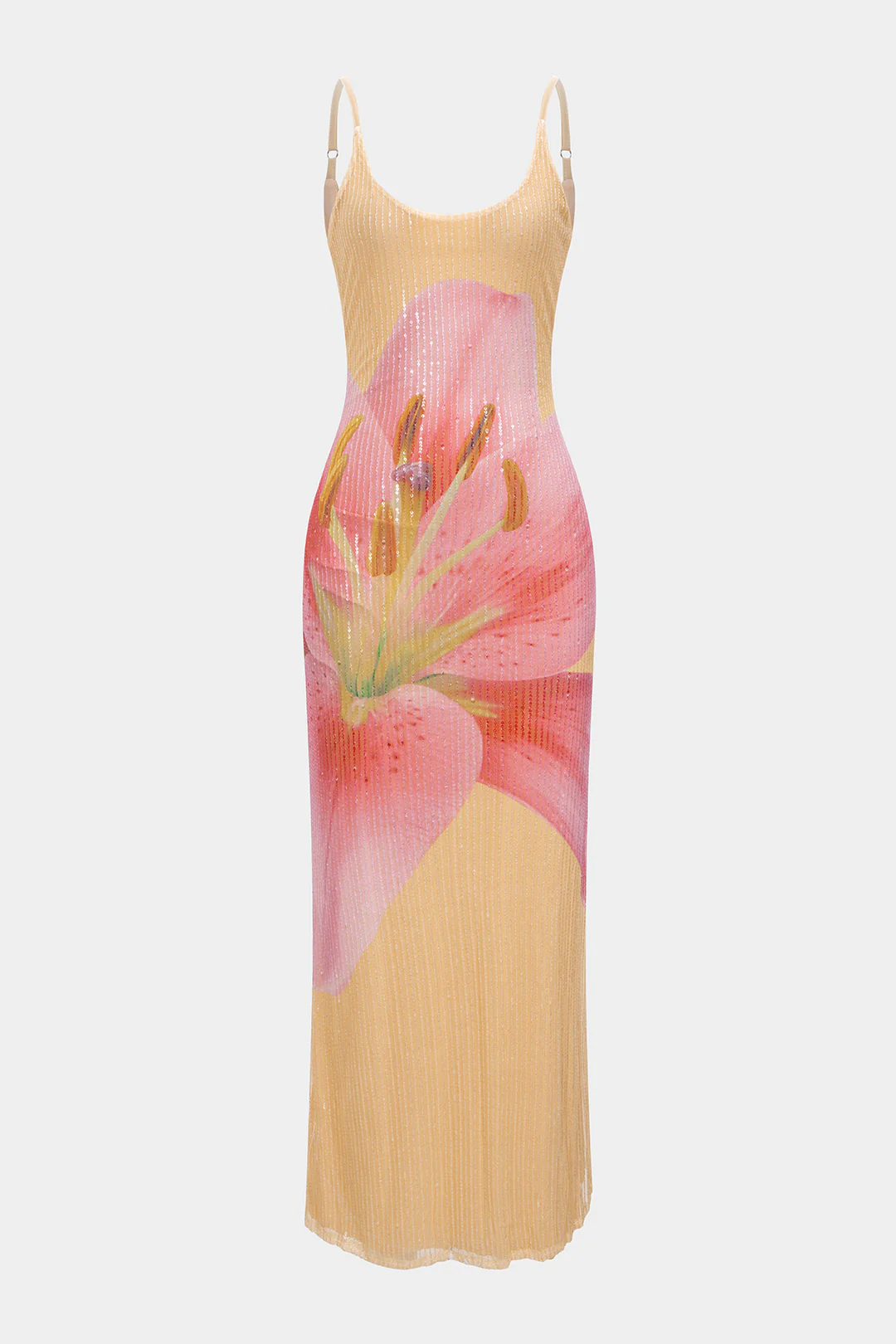 Floral Print Round Neck Backless Zipper Sleeveless Midi Dress
