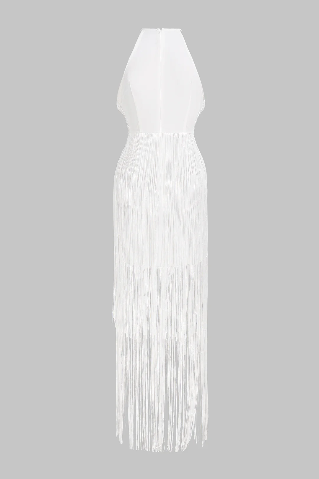 Halter Neck Fringe Zipper Sleeveless Maxi Dress - Image 3