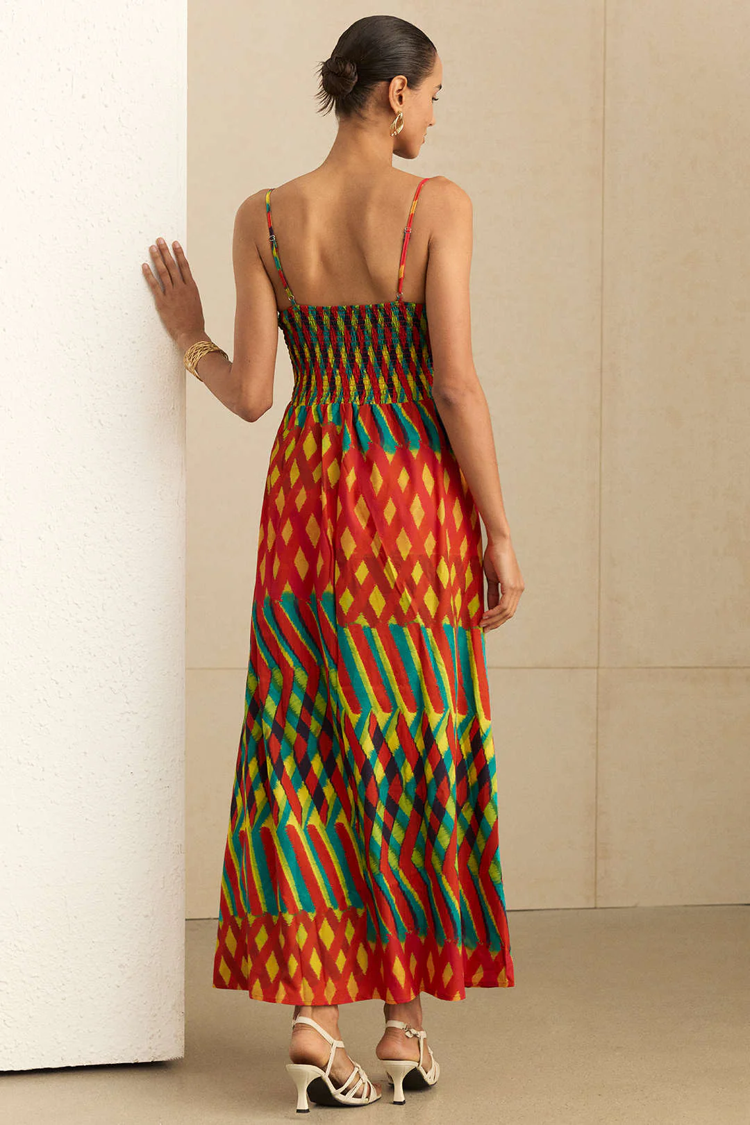 Geometric Print Smocked Slip Sleeveless Maxi Dress - Image 8