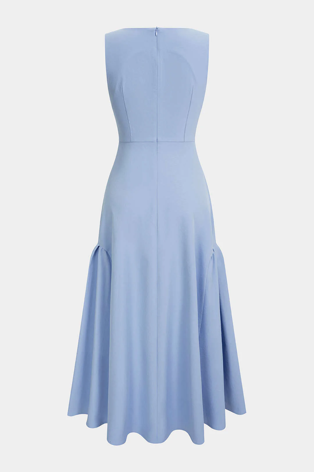 Solid Square Neck Ruched Zipper Sleeveless Midi Dress - Image 2