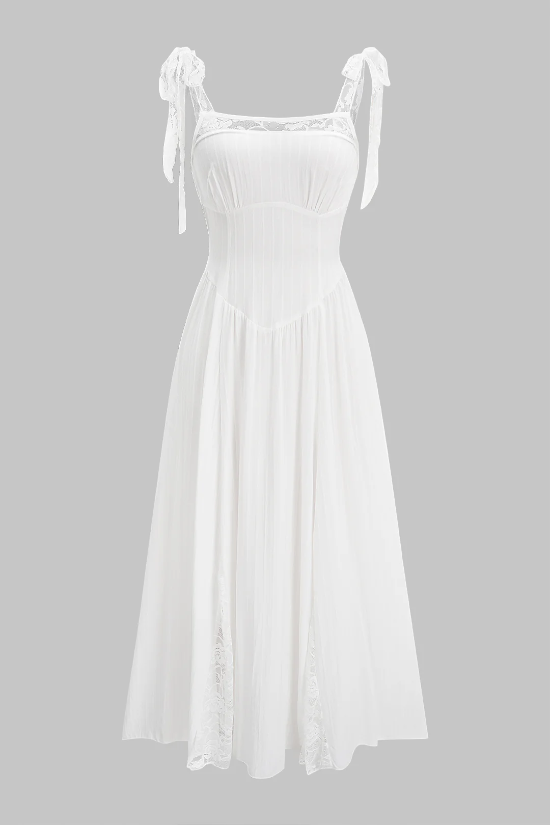 Lace Patchwork Tie-Up Backless Slip Sleeveless Maxi Dress