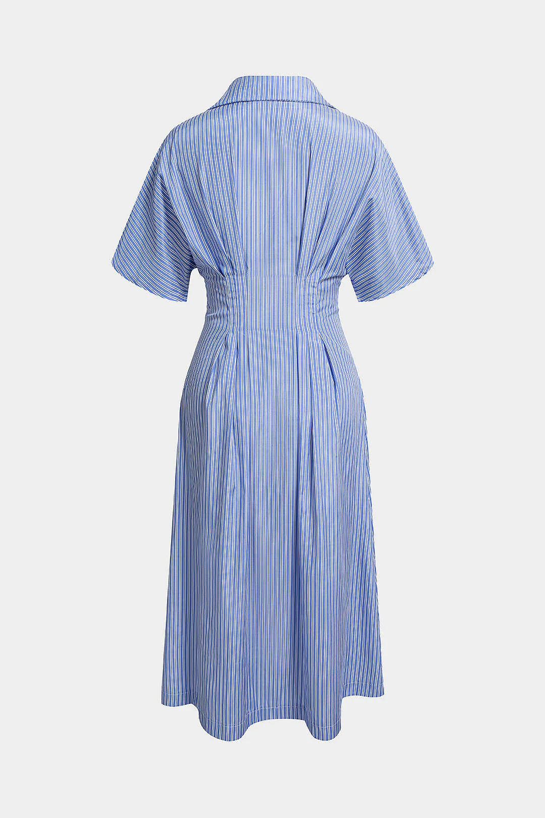 Stripes Print Lapel Button Pleated Short Sleeve Maxi Dress - Image 2