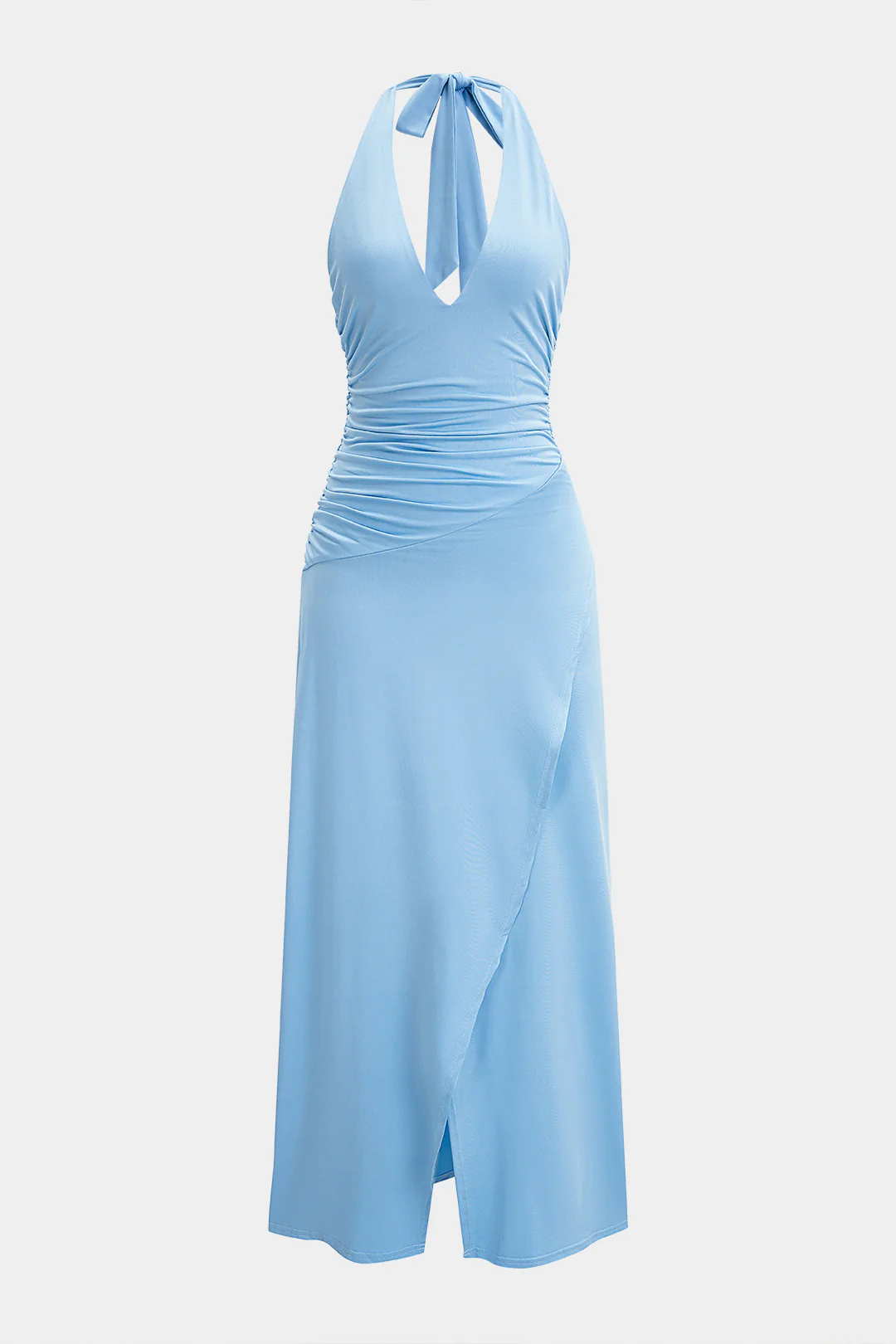 Halter V-Neck Tie-Up Backless Asymmetrical Sleeveless Maxi Dress