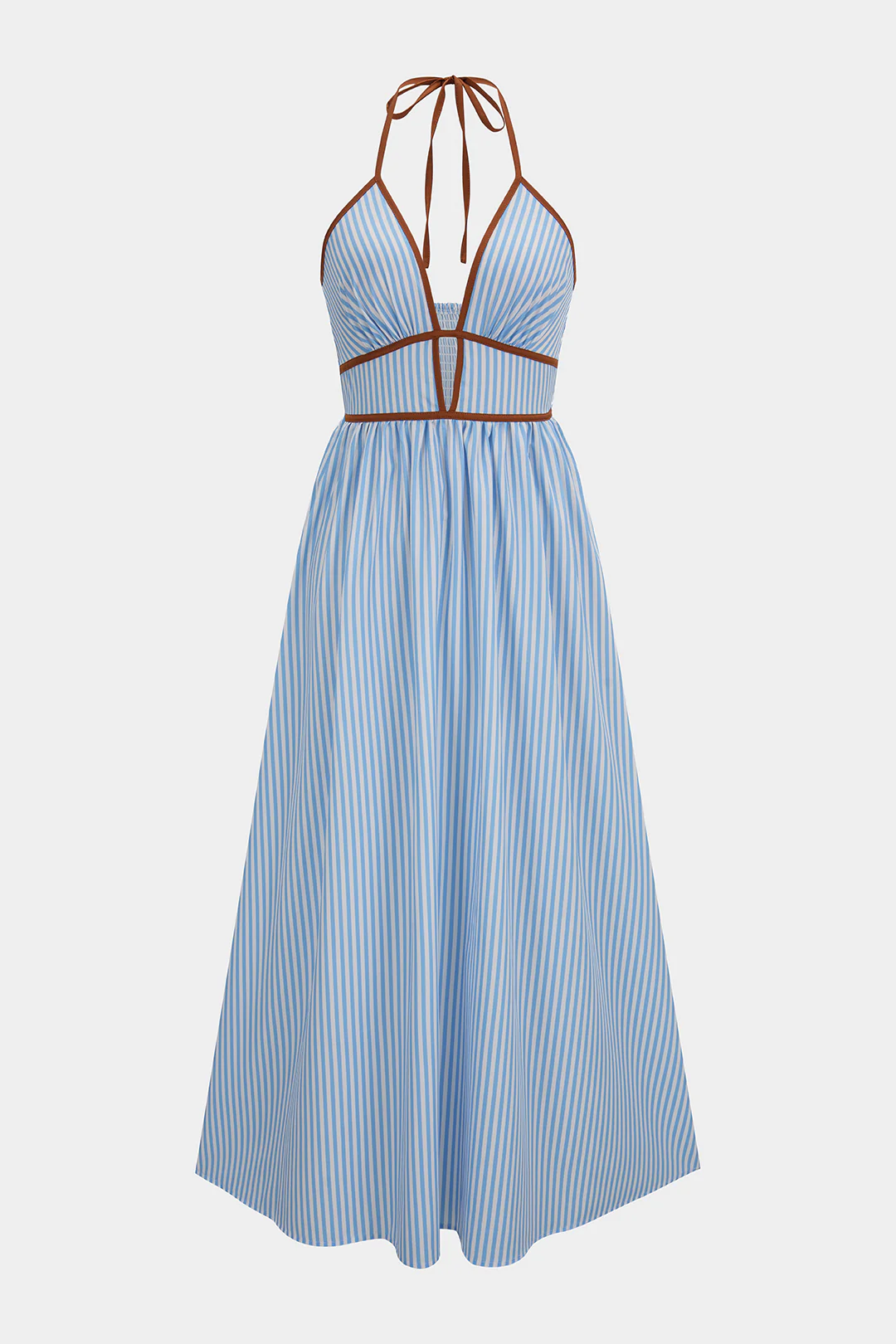 Contrast Stripes Print V-Neck Halter Neck Sleeveless Maxi Dress - Image 2
