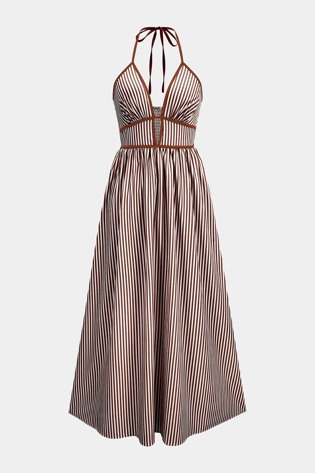 Contrast Stripes Print V-Neck Halter Neck Sleeveless Maxi Dress - Image 5