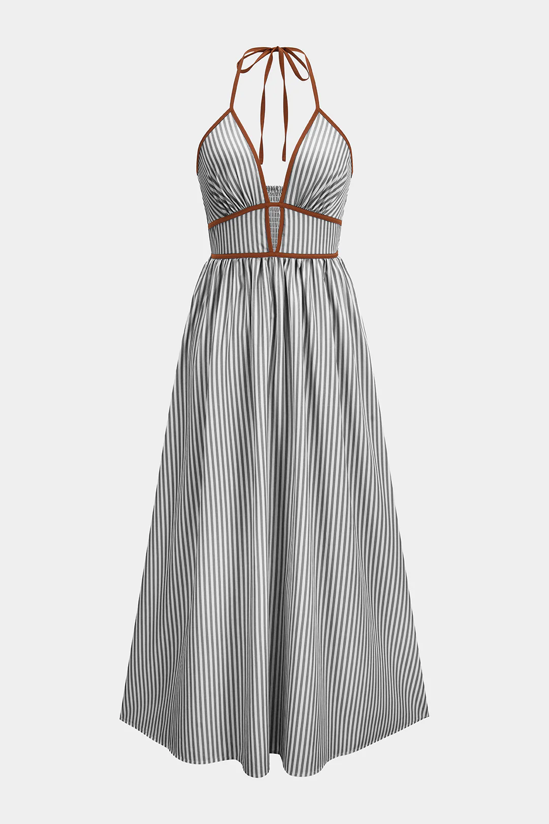 Contrast Stripes Print V-Neck Halter Neck Sleeveless Maxi Dress - Image 6