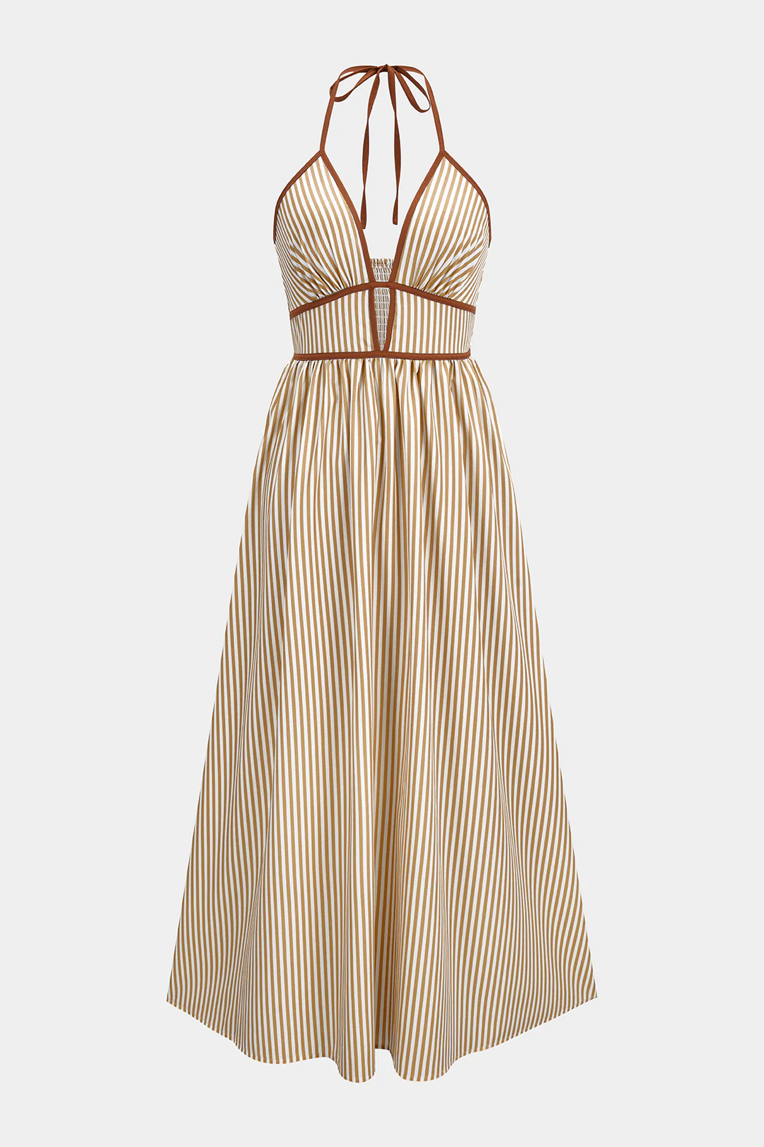 Contrast Stripes Print V-Neck Halter Neck Sleeveless Maxi Dress - Image 7