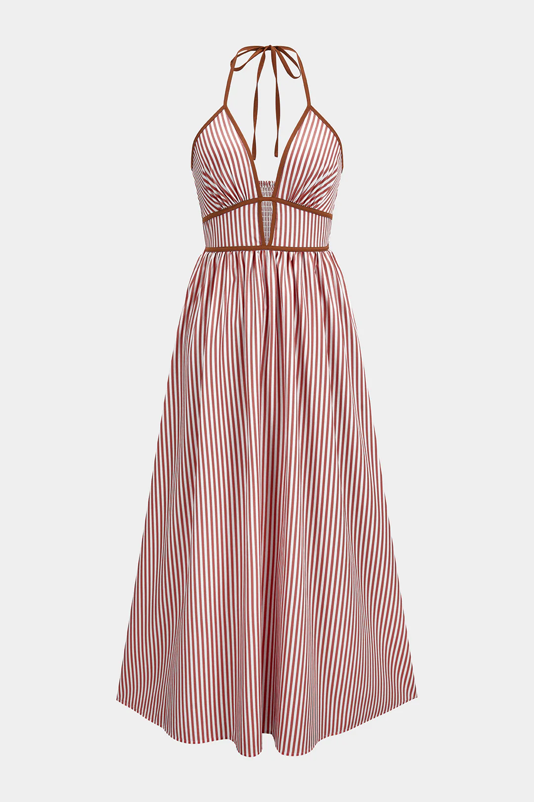 Contrast Stripes Print V-Neck Halter Neck Sleeveless Maxi Dress - Image 8