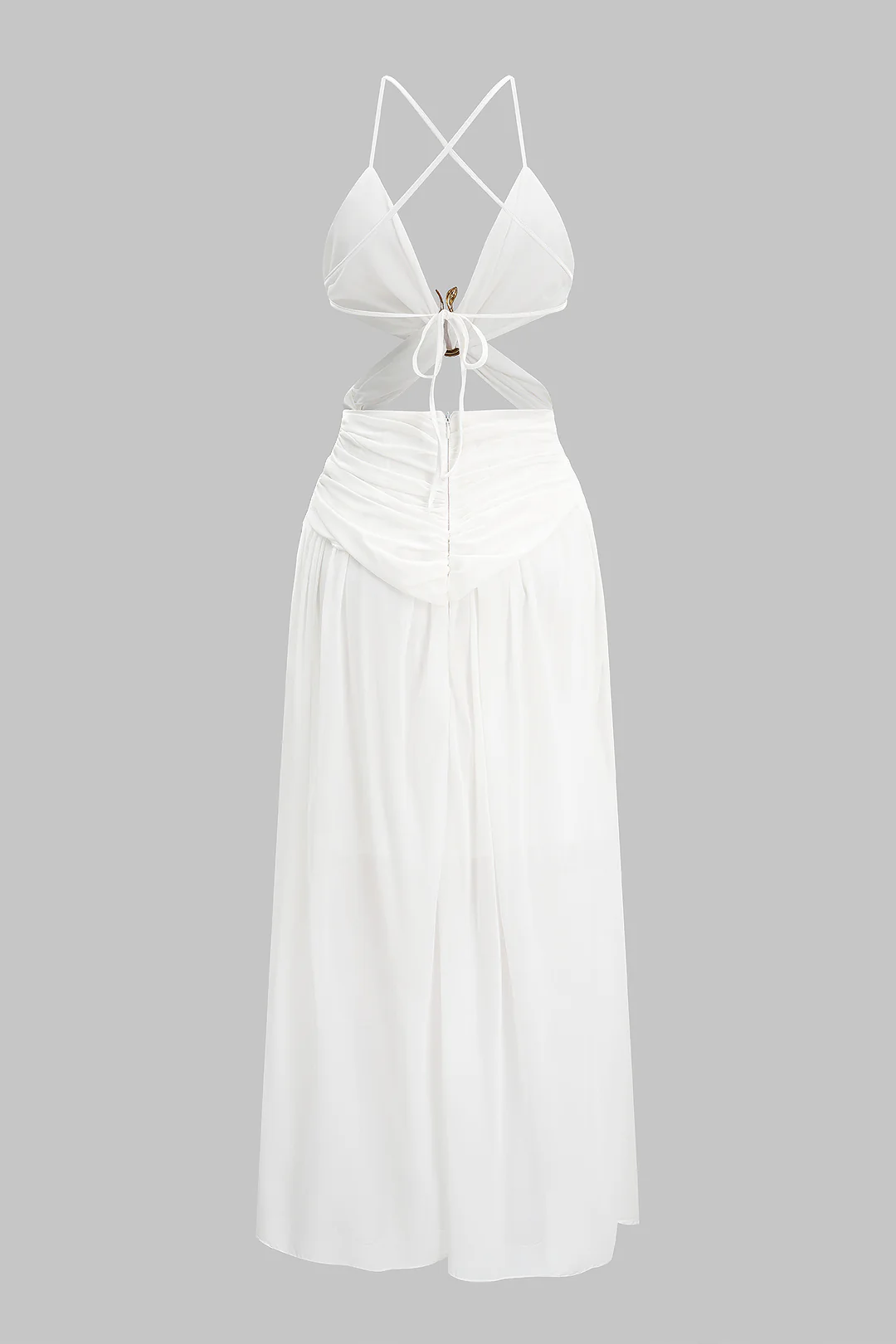 Metallic Crossed Cut Out Slip Ruched Sleeveless Maxi Dress - Image 2