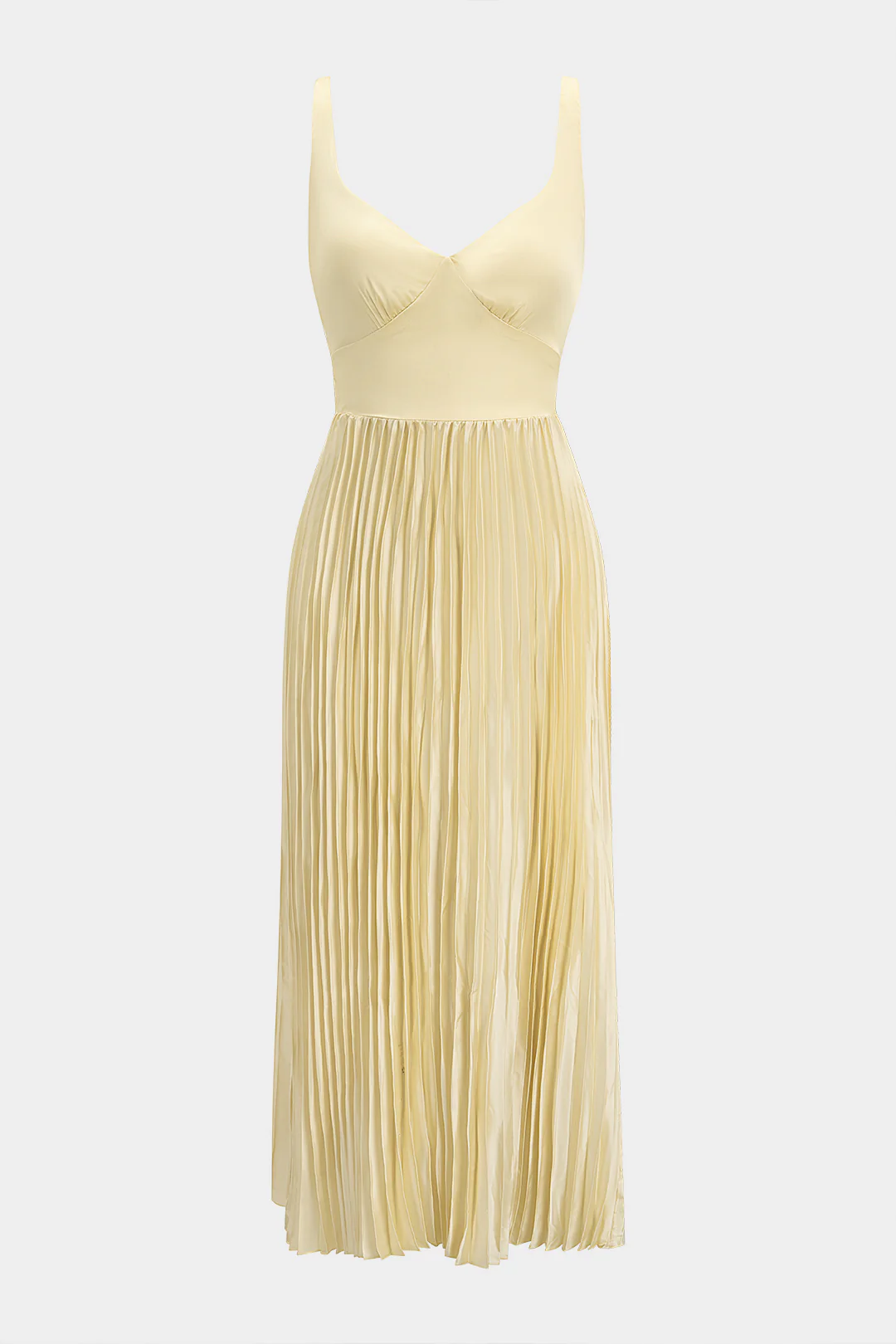 Satin V-Neck Pleated Sleeveless Maxi Dress - Image 3