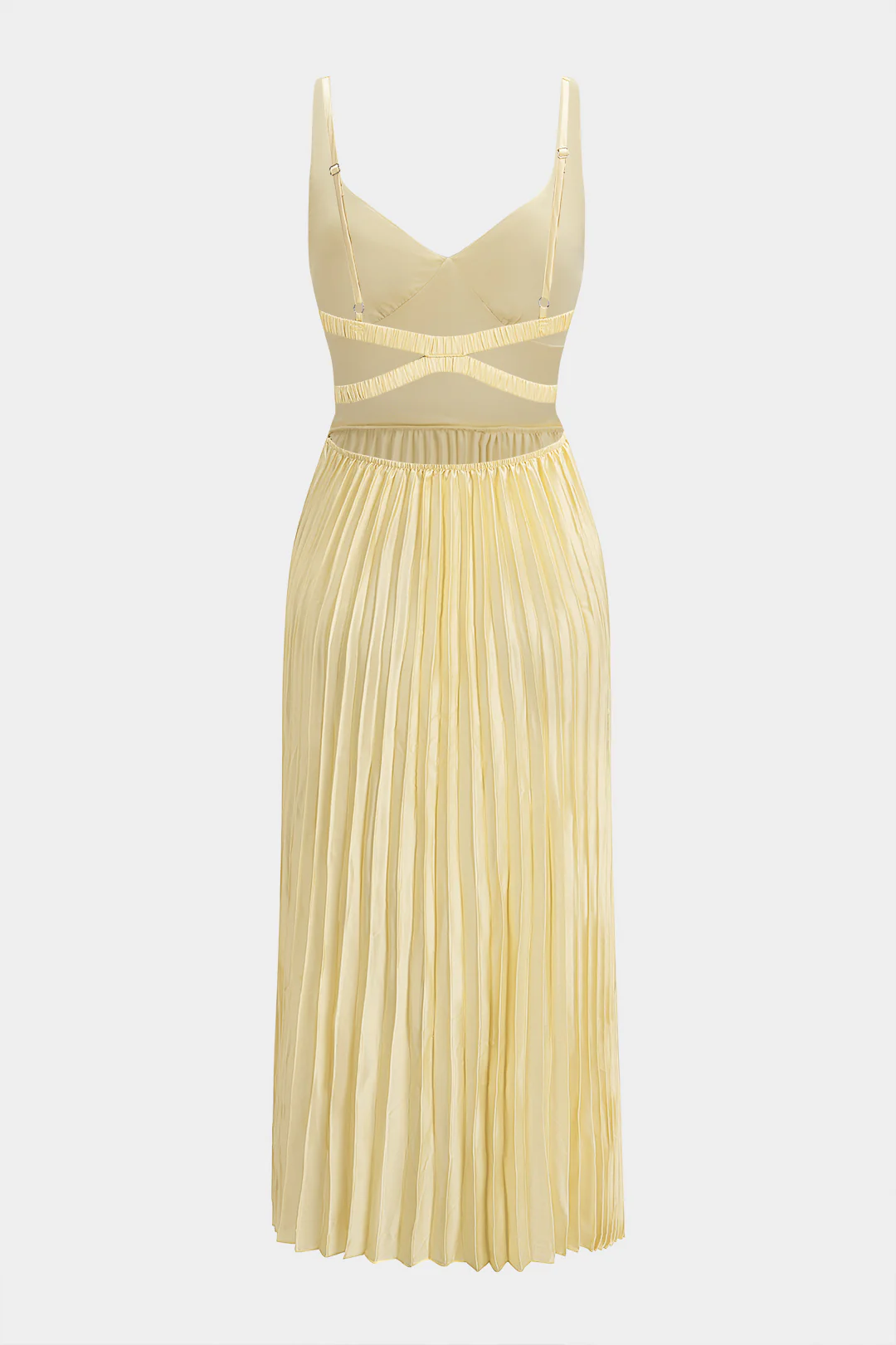 Satin V-Neck Pleated Sleeveless Maxi Dress - Image 4