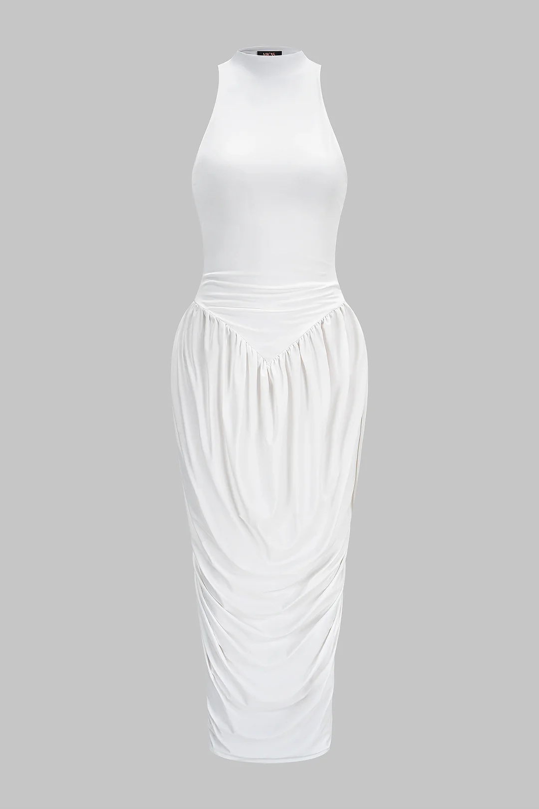 Solid Ruched Sleeveless Maxi Dress