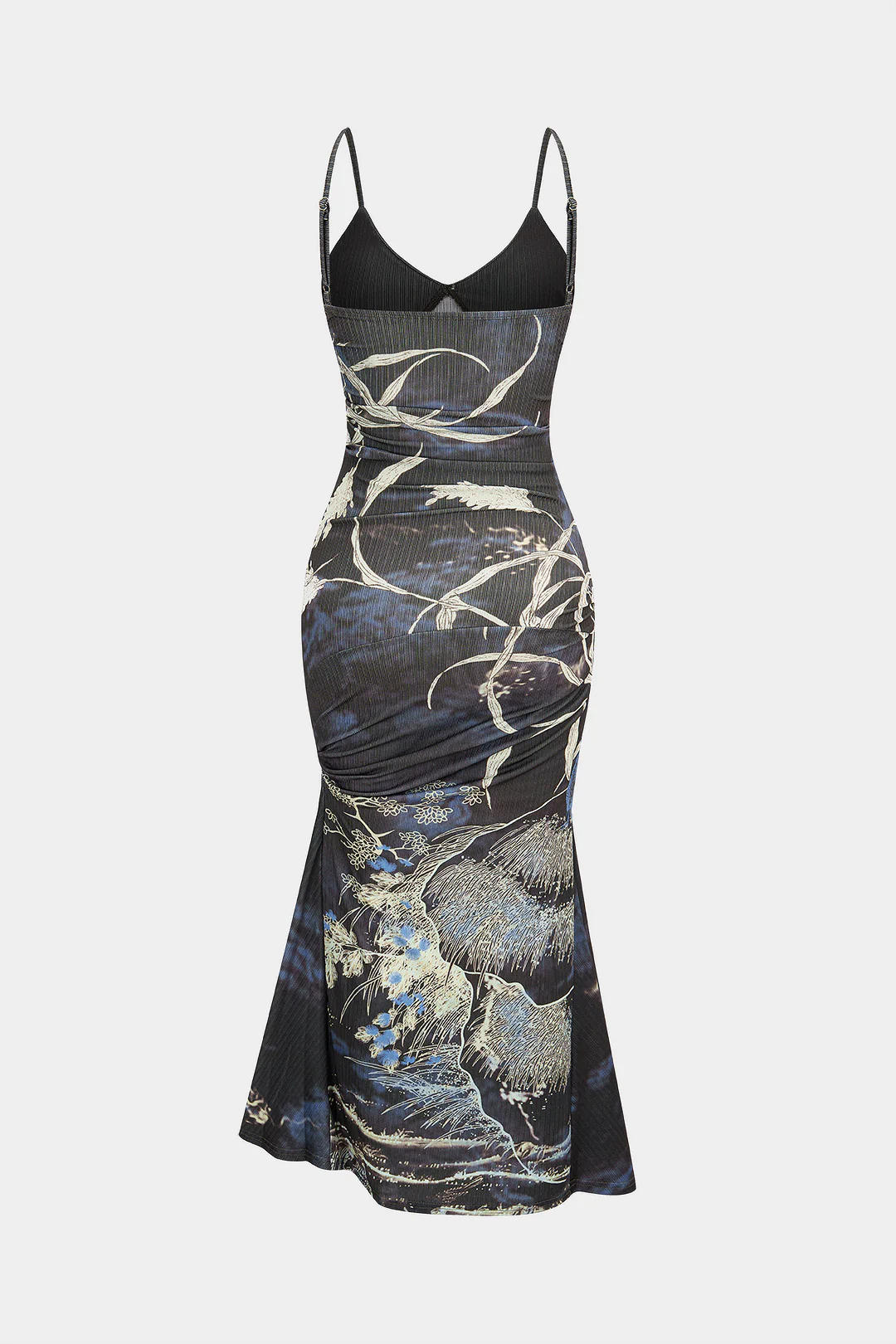 Floral Print Mesh Ruched Slip Sleeveless Maxi Dress - Image 2
