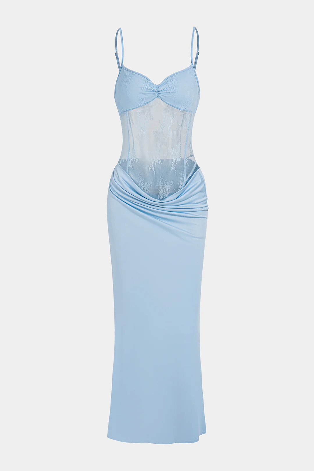 Lace Patchwork Ruched Cut Out Maxi Dress