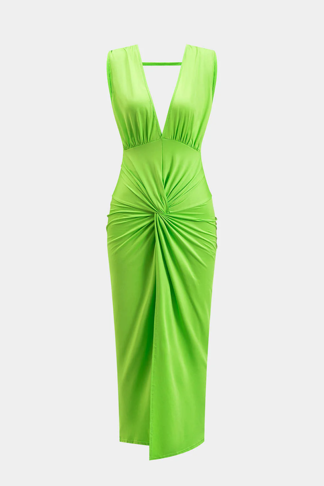 Ruched Twist Knot Backless Sleeveless Midi Dress - Image 10