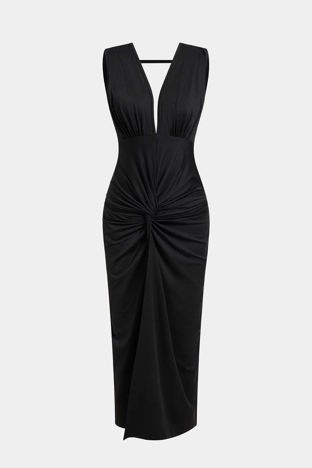 Ruched Twist Knot Backless Sleeveless Midi Dress - Image 6
