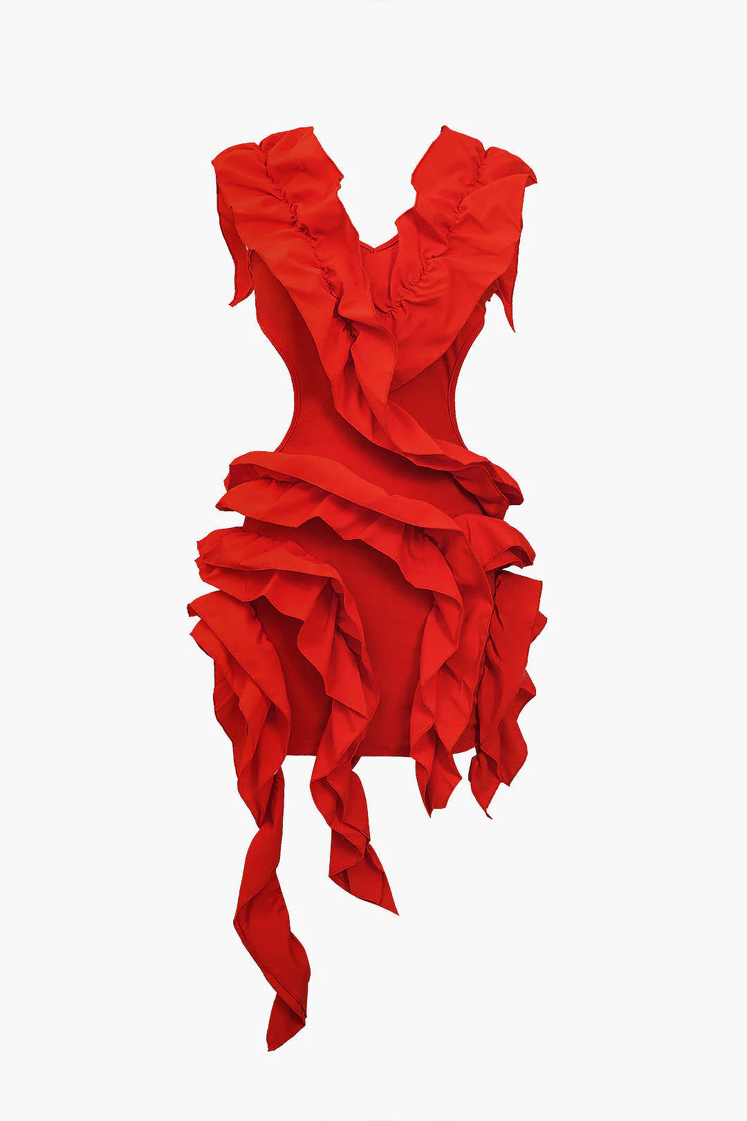 Solid Backless Ruffle Midi Dress - Image 4