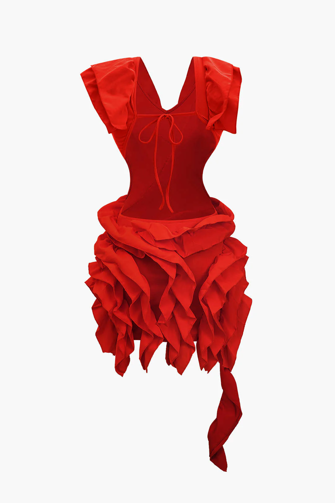 Solid Backless Ruffle Midi Dress - Image 5