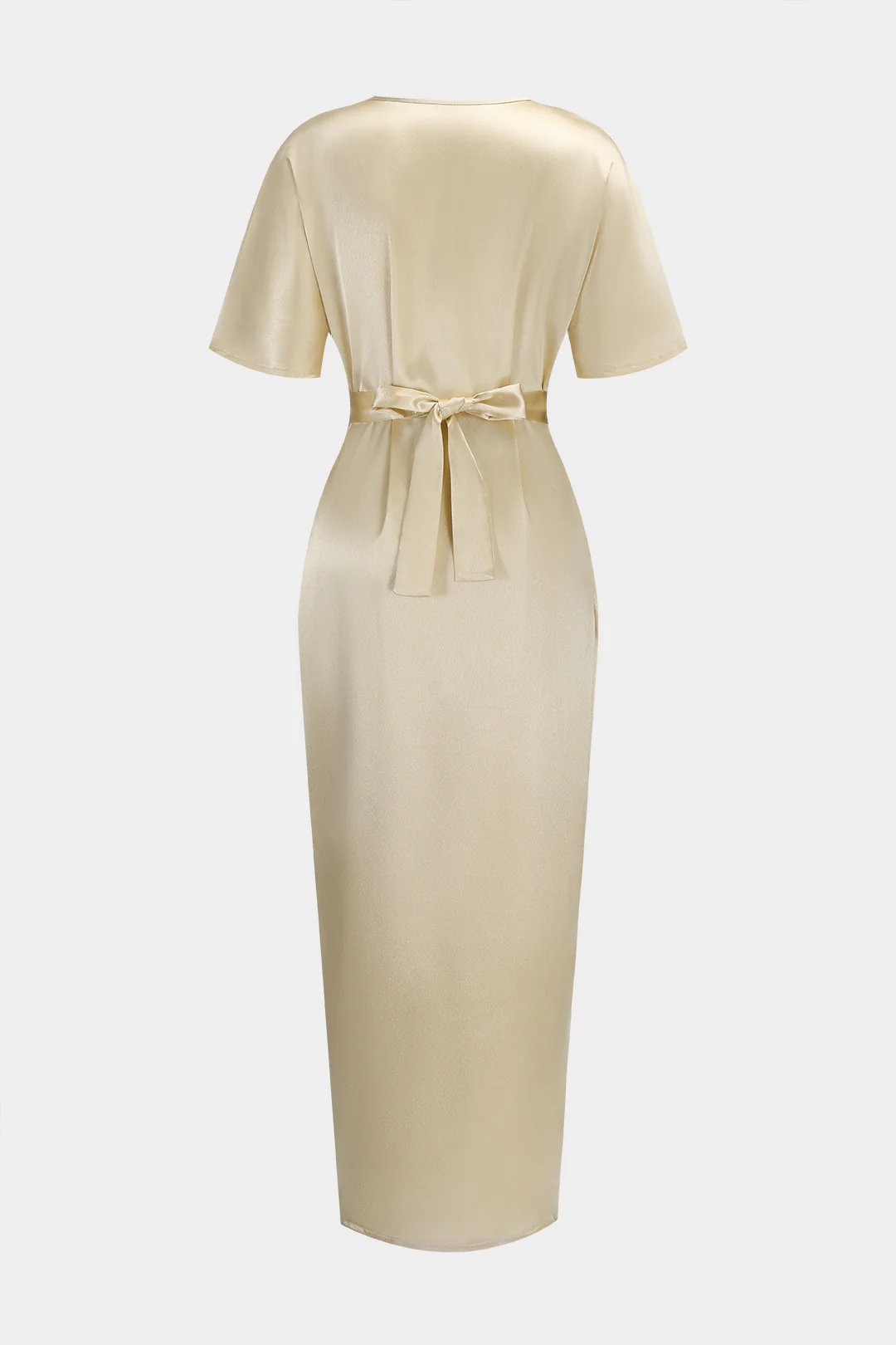 Satin Strappy V-Neck Slit Short Sleeve Midi Dress - Image 2
