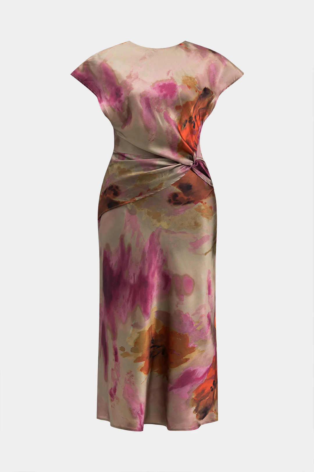 Plus Size Ombre Print Ruched Short Sleeve Midi Dress