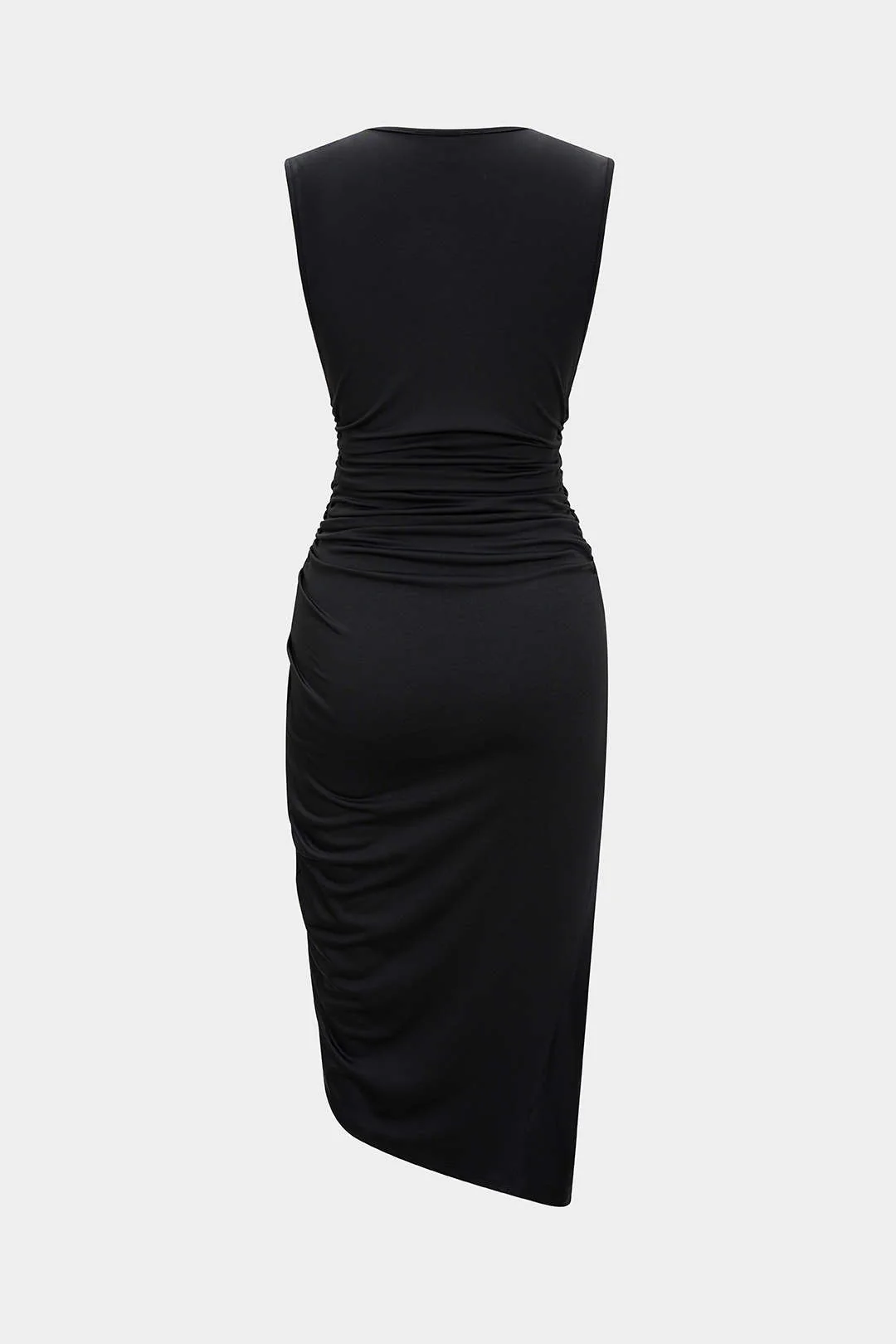 Ruched V-Neck Slit Asymmetrical Sleeveless Midi Dress - Image 2