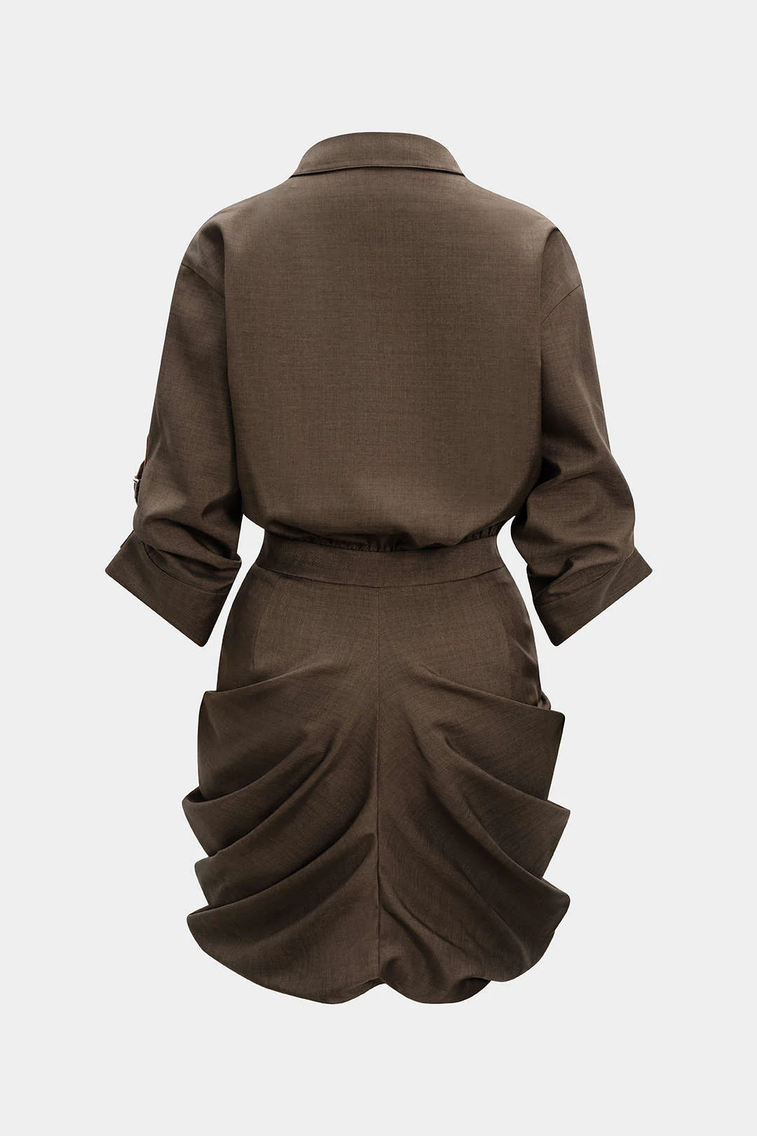 Ruched Button V-Neck Long Sleeve Midi Dress - Image 2