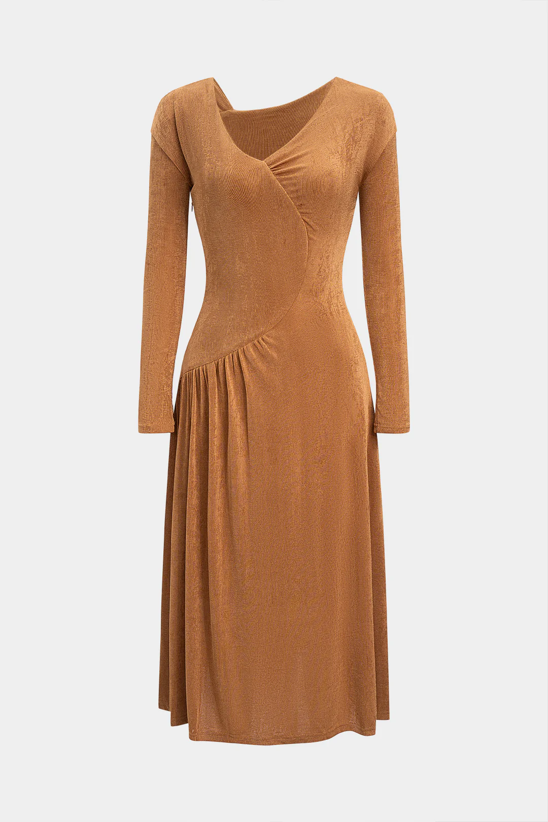 Ruched Asymmetrical Long Sleeve Maxi Dress