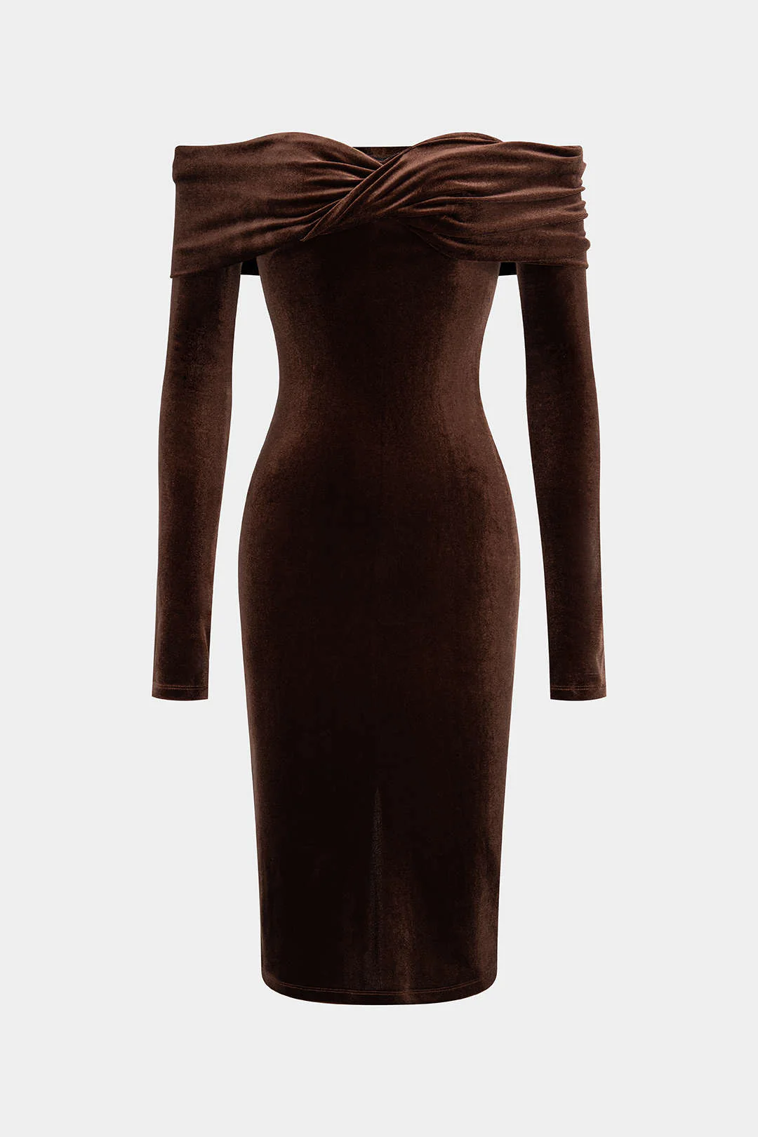 Velvet Patchwork Off Shoulder Long-Sleeve Midi Dress - Image 3