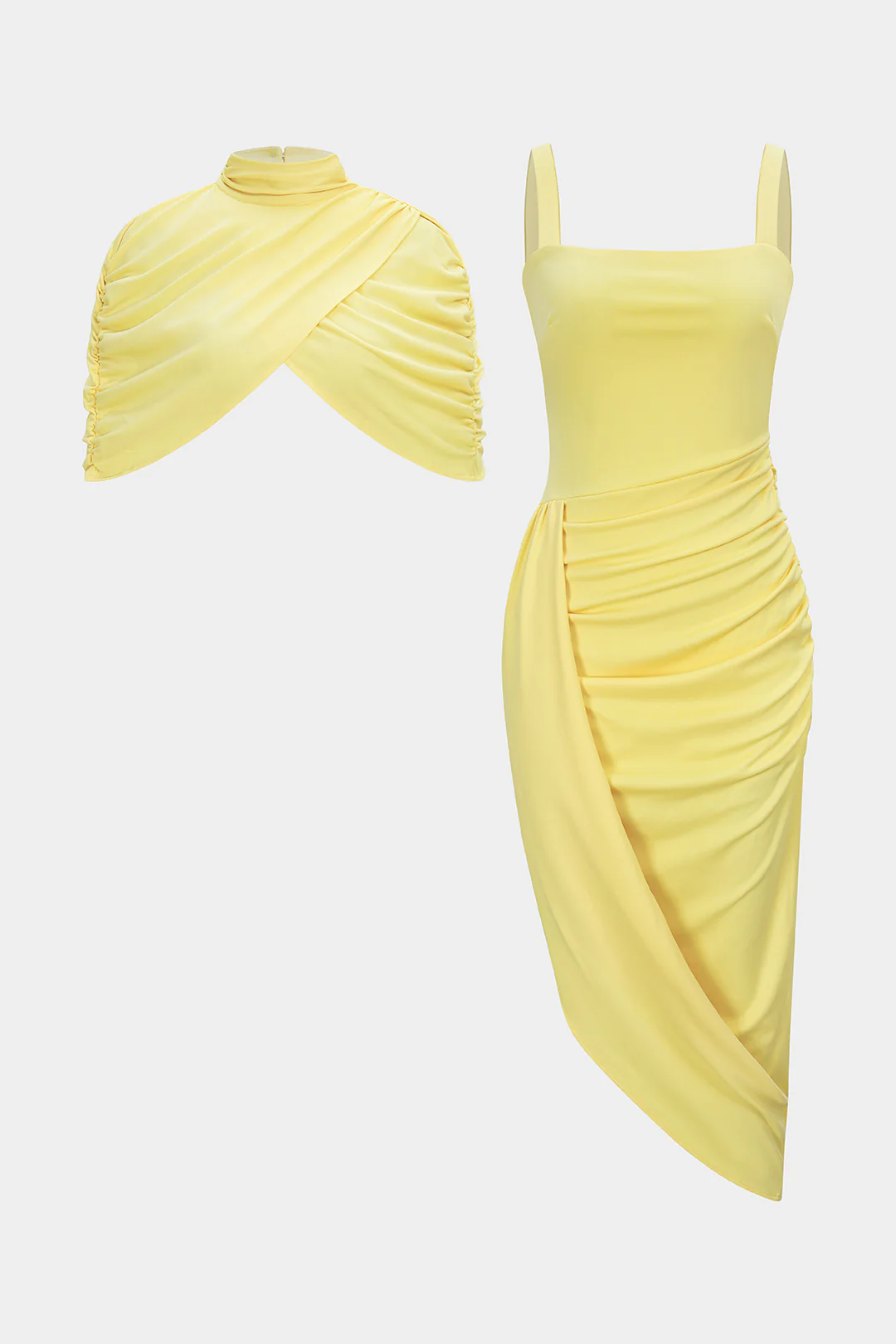 Mesh Mock Neck Cover Up And Asymmetrical Sleevelss Dress - Image 2