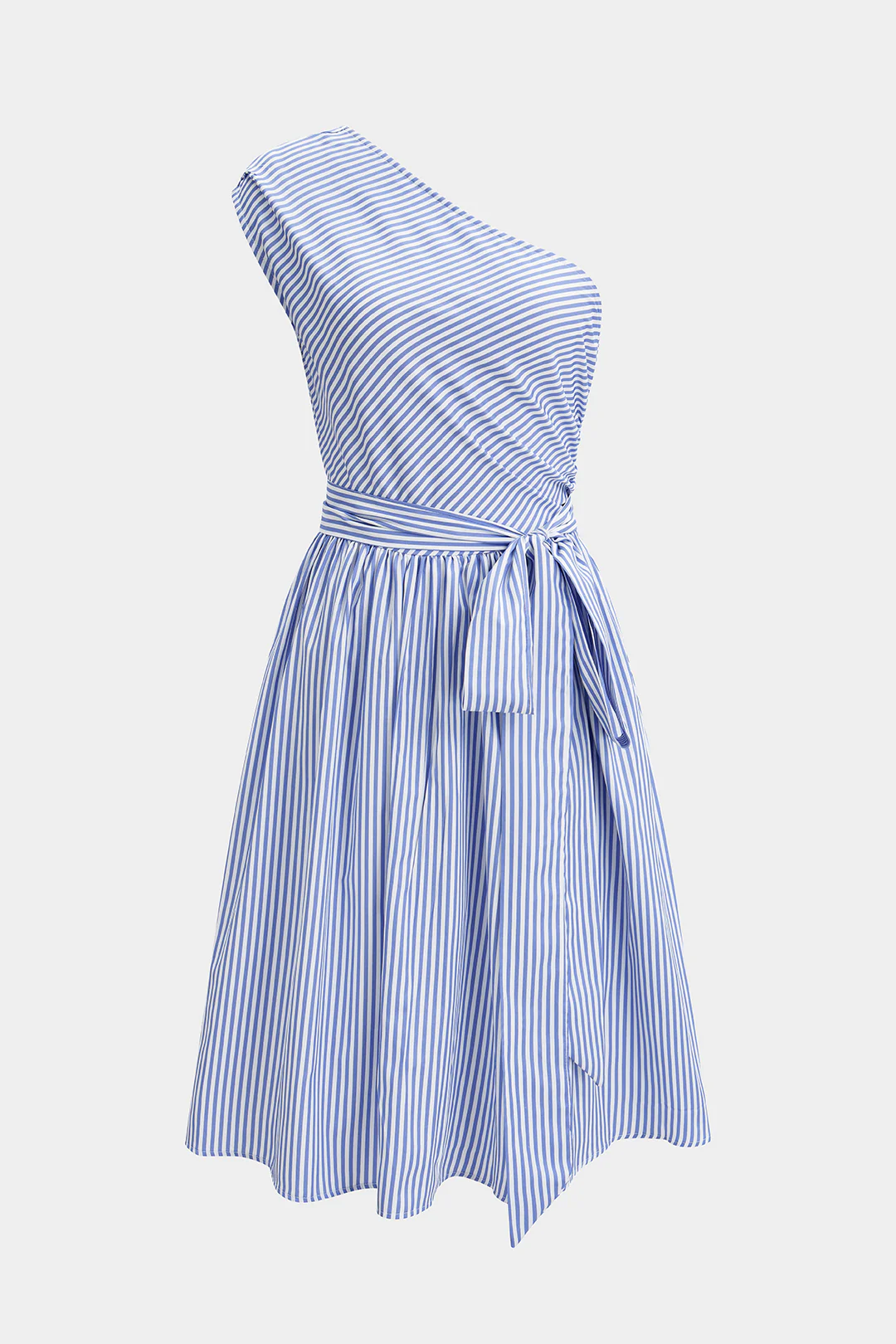 Stripes Print One Shoulder Tie-Up Sleeveless Midi Dress