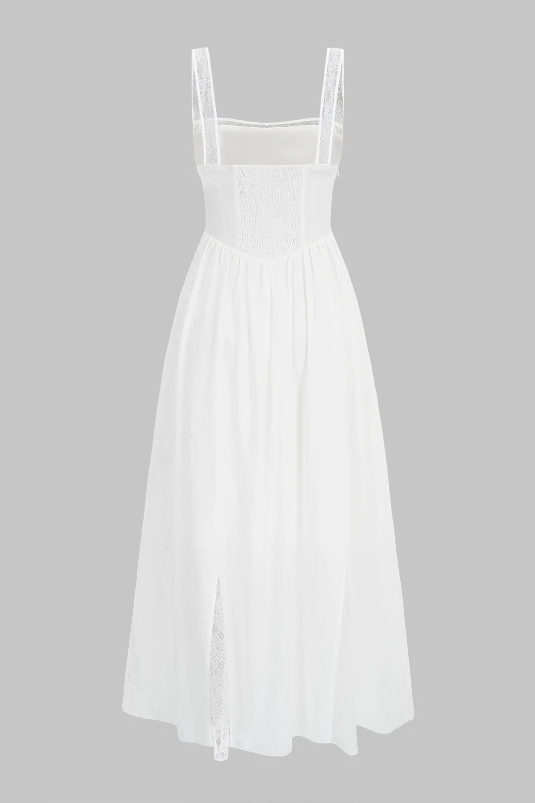 Lace Trim Patchwork Tie Front Ruched Sleeveless Midi Dress - Image 6