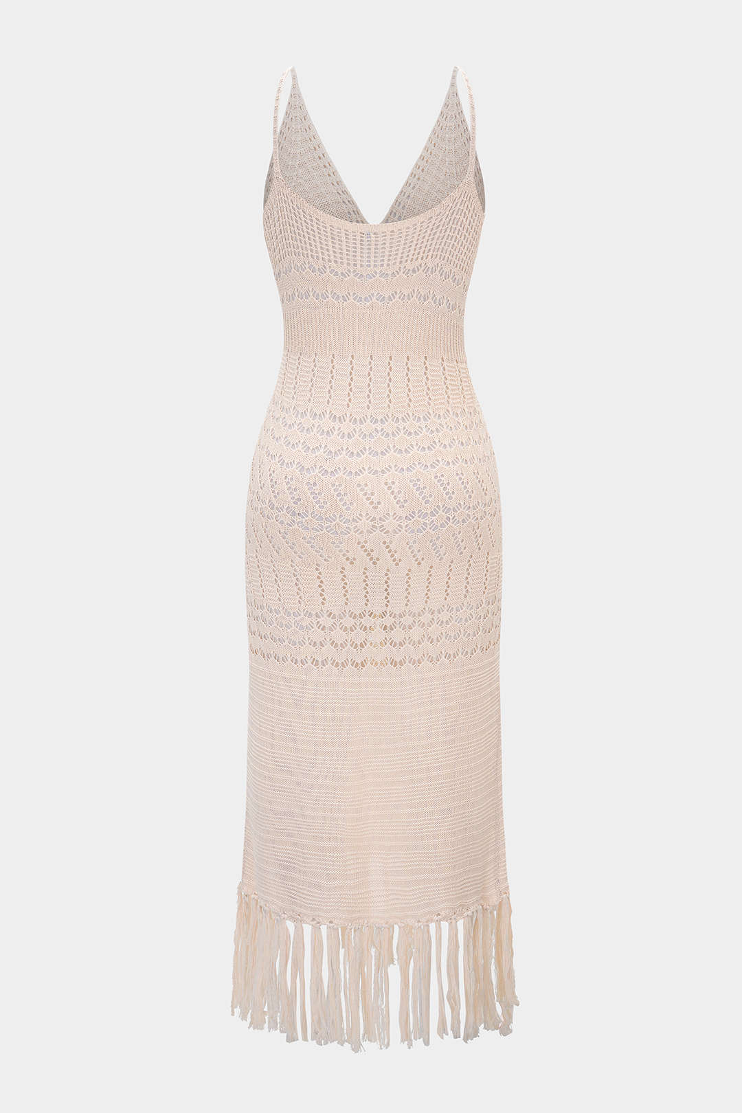 Knit V-Neck Hollow Out Fringe Sleeveless Dress - Image 2