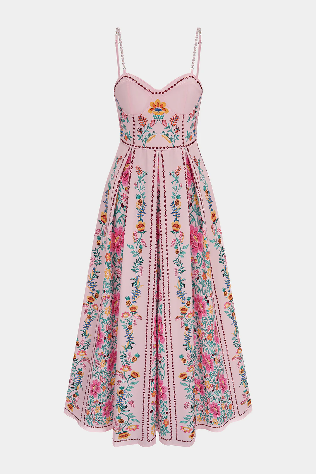Floral Print Beaded Slip Sleeveless Midi Dress