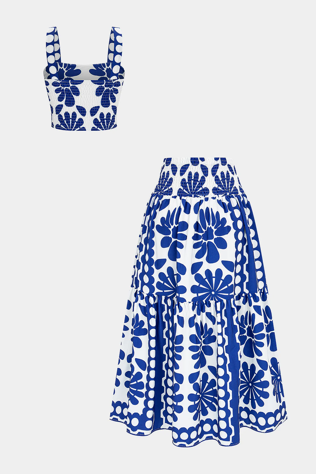 Floral Print Smocked Cami Top And High Waist Skirt Set - Image 2