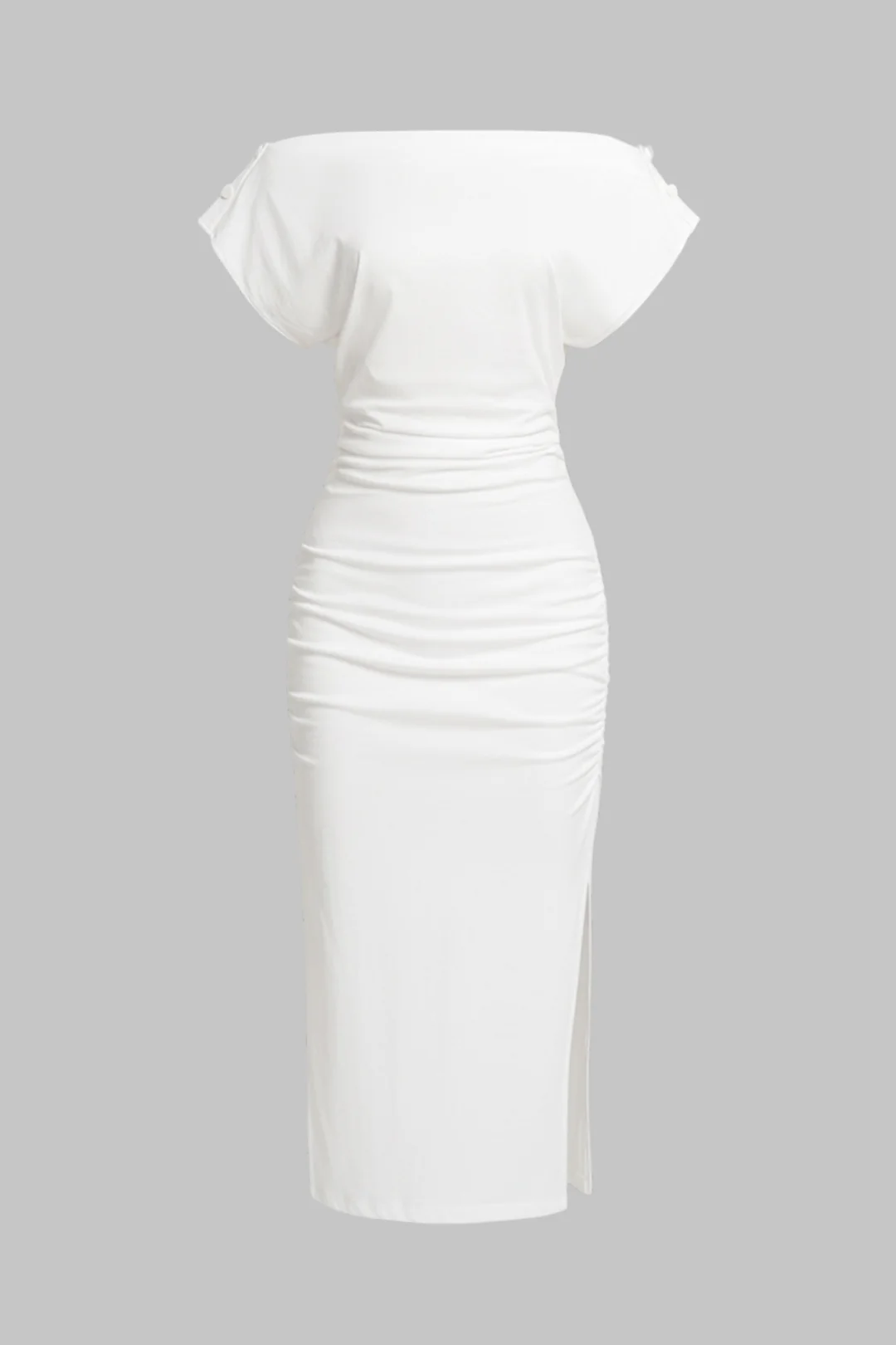 Solid Button Short Sleeve Midi Dress