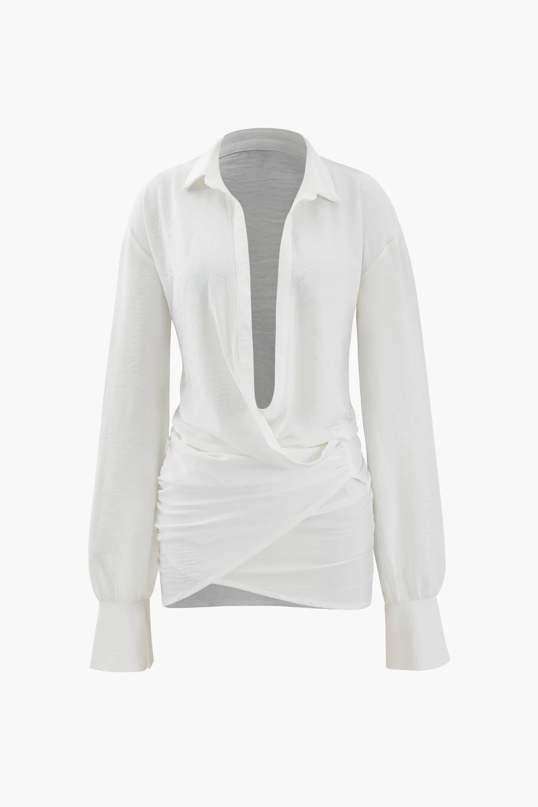 Ruched V-Neck Long Sleeve Mini Dress