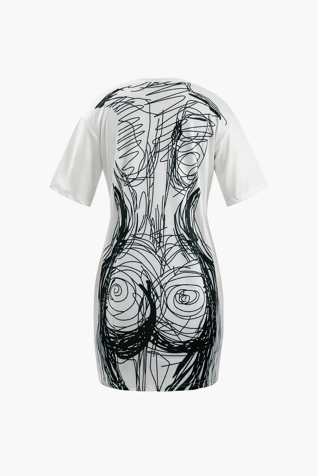 Abstract Line Print Short Sleeve Mini Dress - Image 3