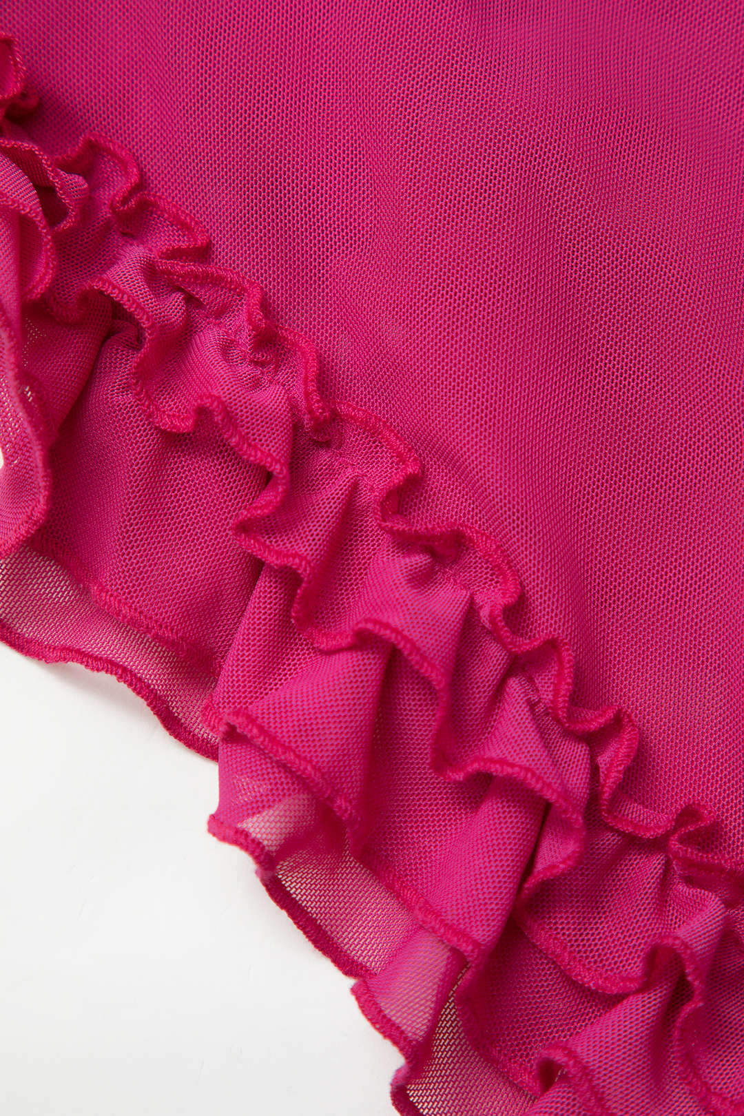 Sheer Mesh Ruffle Trim Asymmetrical Cross Backless Mini Dress - Image 4